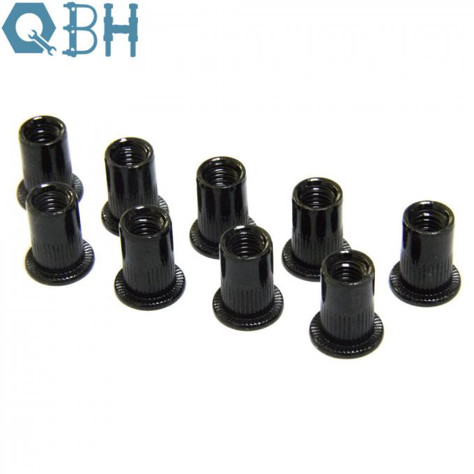 QBH Carbon Steel Black Rivet Nuts with Flat Head Knurled Body 0