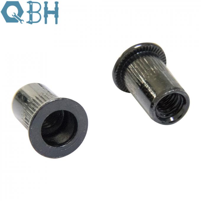 QBH Carbon Steel Black Rivet Nuts with Flat Head Knurled Body 2
