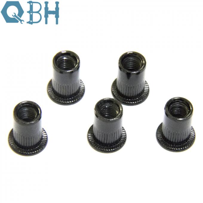 QBH Carbon Steel Black Rivet Nuts with Flat Head Knurled Body 3