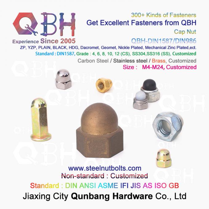 QBH M4-M24 Carbon/Stainless Steel/Brass/Copper/Alloy Plain Black Yellow Blue Zinc Nickle Auto Part Cap Acorn Lock Nut 0