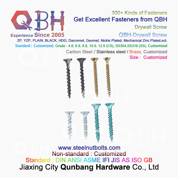 QBH Black Green WZP YZP Yellow White Zinc Plated Trumpet Head Double Or Single Threaded Carbon Steel Drywall Screws 0