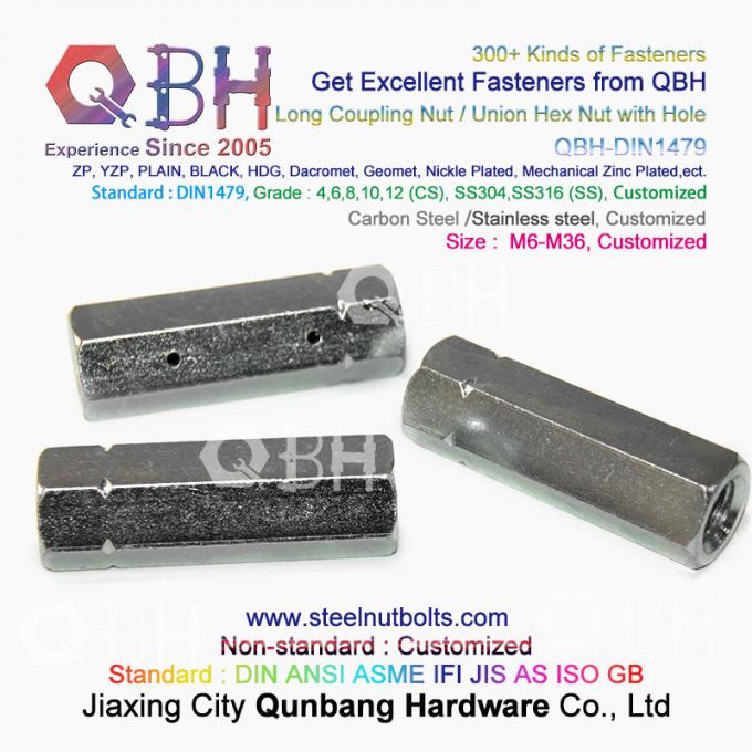 QBH DIN 1479 SS304 SS316 M6-M36 Stainless Steel Hole Long Hex Nut Hexagon Turnbuckles 1