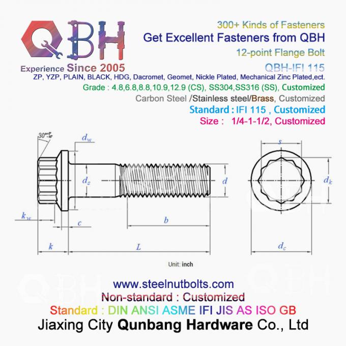 QBH IFI115 - 2002 Gas Turbine Power Plant Aerospace SS304 SS316 Plain 1/4 To 1-1/2 Inch Flange 12-Point 12 Spline Screws 0