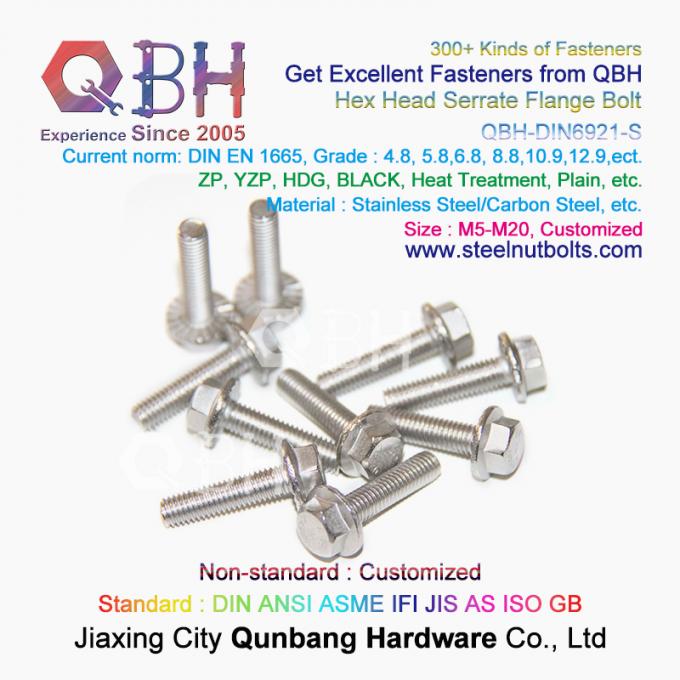 QBH DIN 6921 Gr. 4.8/6.8/8.8/10.9/12.9 Carbon SS304 SS316 Stainless Steel Toothed Flange Self Locking Lock Bolt 0