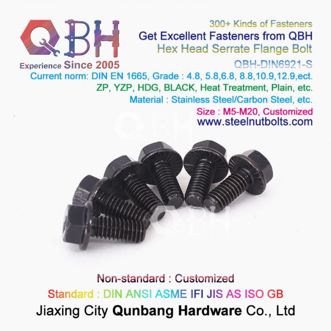 QBH DIN6921 M5-M20 Blue White Zinc Plated / Black / Plain Carbon / Stainless Steel Serrated Flange Self-Locking Bolt 1