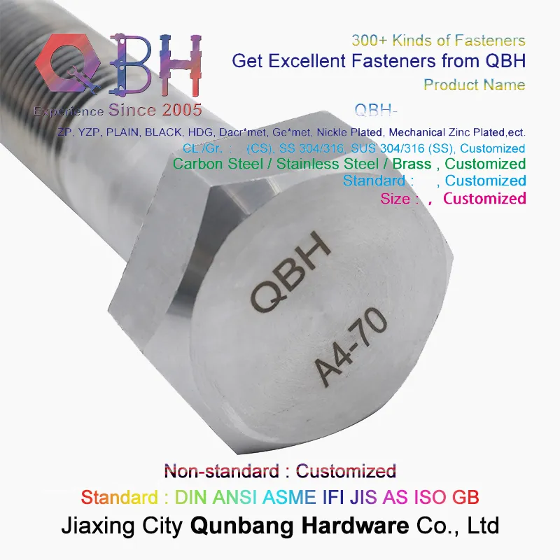 Qbh Stainless Steel Hex Bolt DIN933 A4 - 70 Plain Finish 0