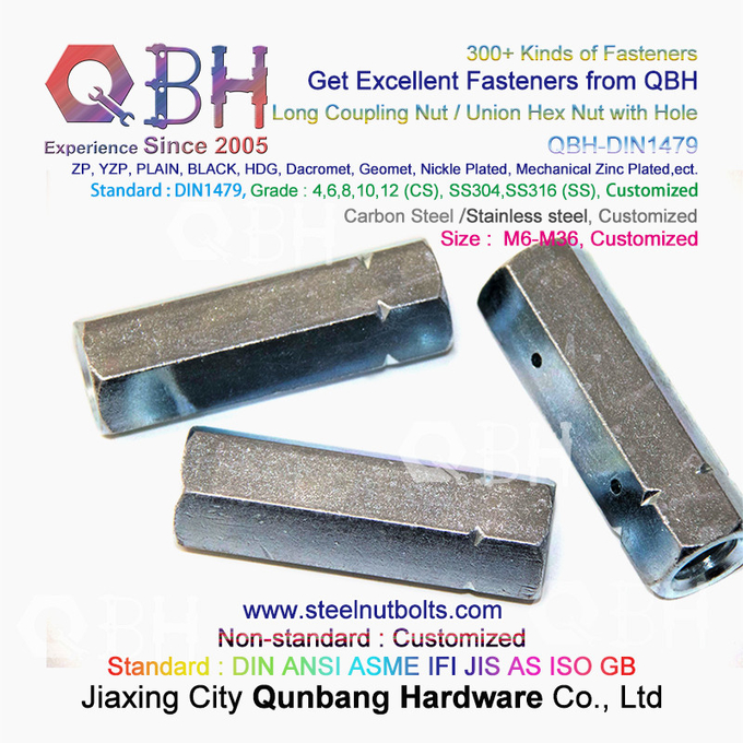 QBH DIN1479 Zinc BLACK M6-M36 Carbon Steel Long Perforated Hex Coupling Nuts With Hole 1