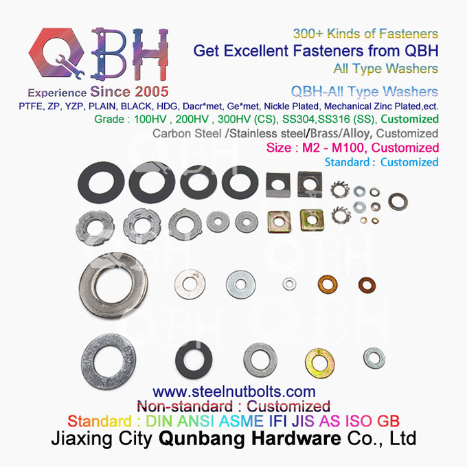 QBH DIN125 DIN127 F436 F436M F959 F959M DIN434 DIN436 NFE25-511 All-Type Flat Spring Tapered Toothed Round Square Washer 12