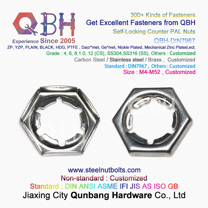 QBH DIN 7967 M4 To M52 Black 6 Locking Teeth Carbon Steel / Stainless Steel Self Lock Counter Nuts / Pallnut 5
