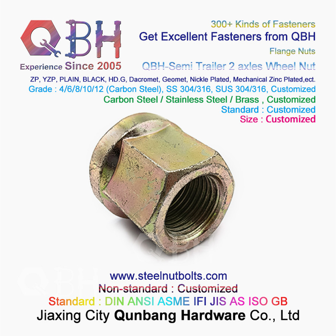 QBH Yzp Yellow Zinc Plated Plating Semi Trailer 2 Axles Serrated Flange Wheel Nut 1