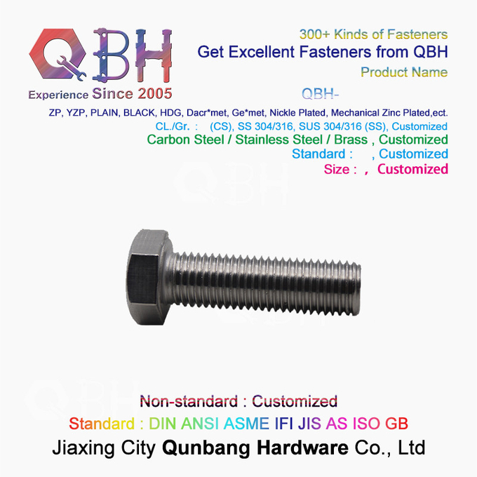 ANSI 304 Stainless Steel Hex Bolt M3 - M20 Size Customized specifications 0