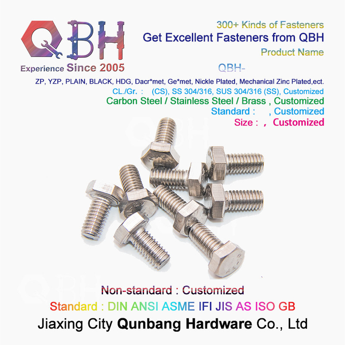 304 316 Stainless Steel Din933 Hexagon Bolt Screws Customized Specification 1
