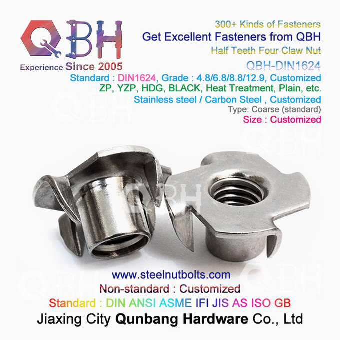 QBH M4-M10 DIN1624 Stainless Steel Half Teeth Four Claw T Weld Nuts T-Nut 4