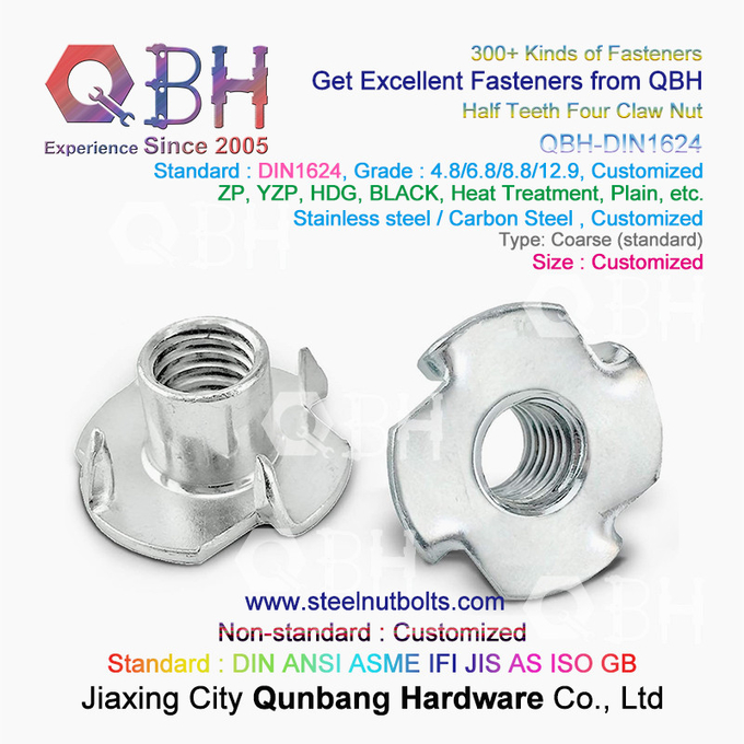 QBH M4-M10 DIN1624 Stainless Steel Half Teeth Four Claw T Weld Nuts T-Nut 2