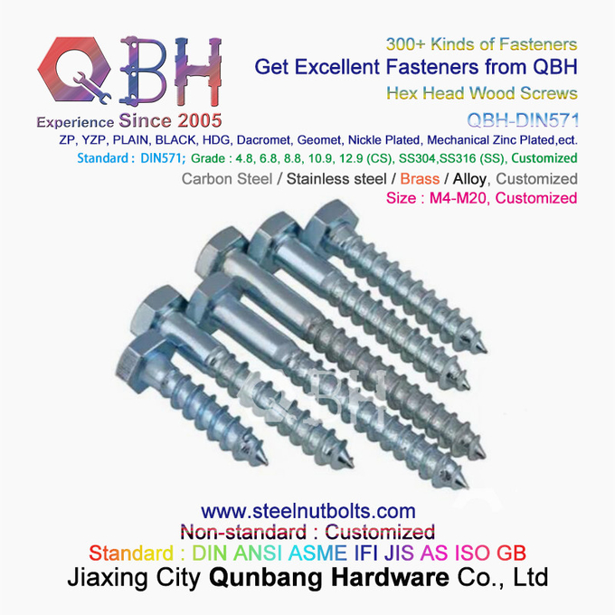 QBH DIN571 M4-M20 Black Hot DIP Galvanizing Plain Carbon Steel Hexagon Head Wood Screws 2