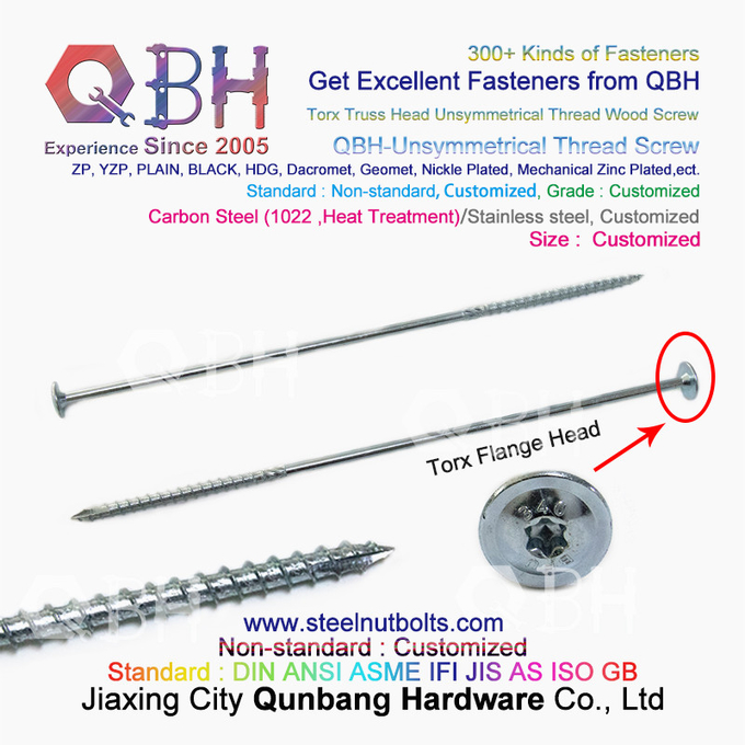 QBH Round Washer Truss Head Torx Carbon Steel Unsymmetrical Thread Wood Screw 3