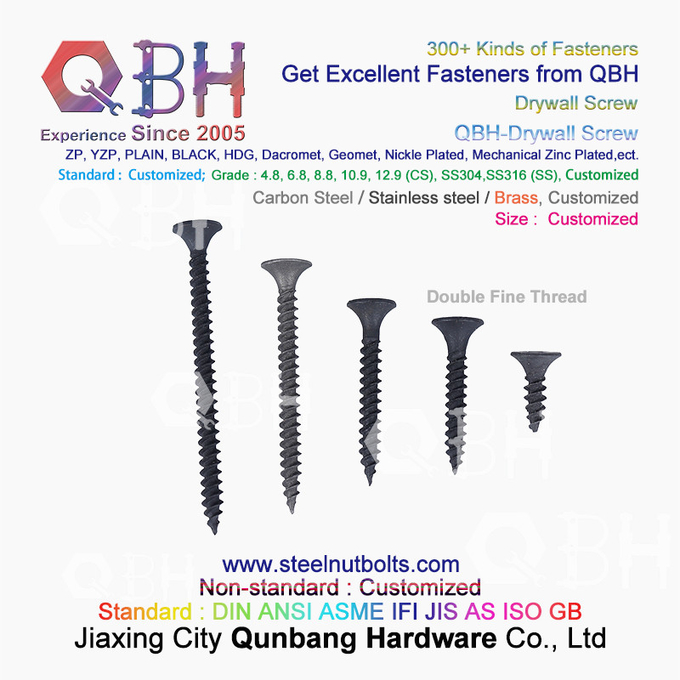 QBH 3.5*25 Black Phosphating Drywall Self-Tapping Bugle Head Double/Single Threaded Carbon Steel Dry Wall Screws 3