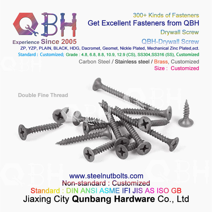 QBH 3.5*25 Black Phosphating Drywall Self-Tapping Bugle Head Double/Single Threaded Carbon Steel Dry Wall Screws 1