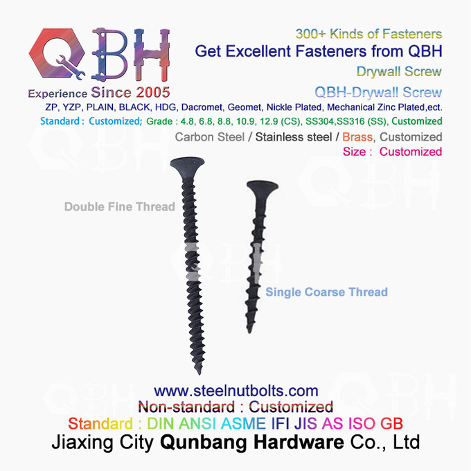QBH 3.5*25 Black Phosphating Drywall Self-Tapping Bugle Head Double/Single Threaded Carbon Steel Dry Wall Screws 0