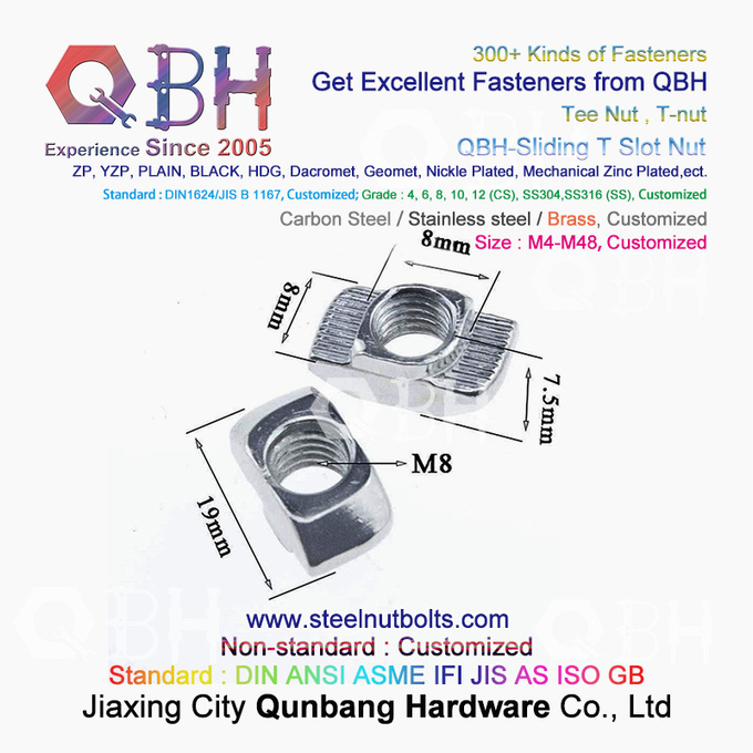QBH 4040 Series Industrial Aluminum Frame Structures T Hammer Type T-Slot Nut Sliding T-Nuts 2